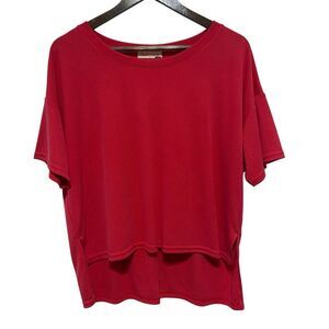 Fresh Produce TShirt Womens L Red Ribbed Short Sleeve High Low Hem Stretchy Top